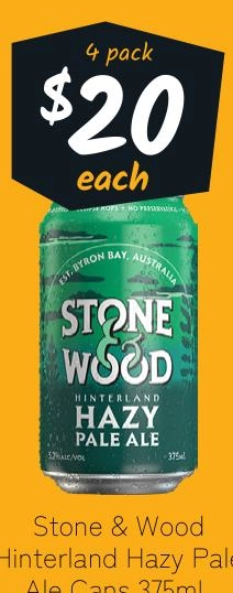 Stone & Wood Hinterland Hazy Pale Ale Cans 375ml