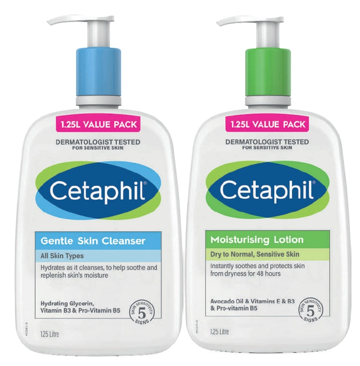 Cetaphil Gentle Skin Cleanser For Face & Body or Moisturising Lotion 1.25L