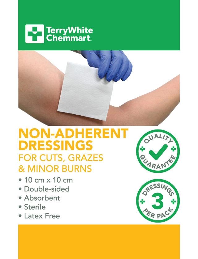 TerryWhite Chemmart Non-Adherent Wound Dressing 10x10cm 3 Pack