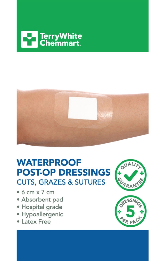 TerryWhite Chemmart Post Surgery Waterproof Dressing 6x7cm 5 Pack