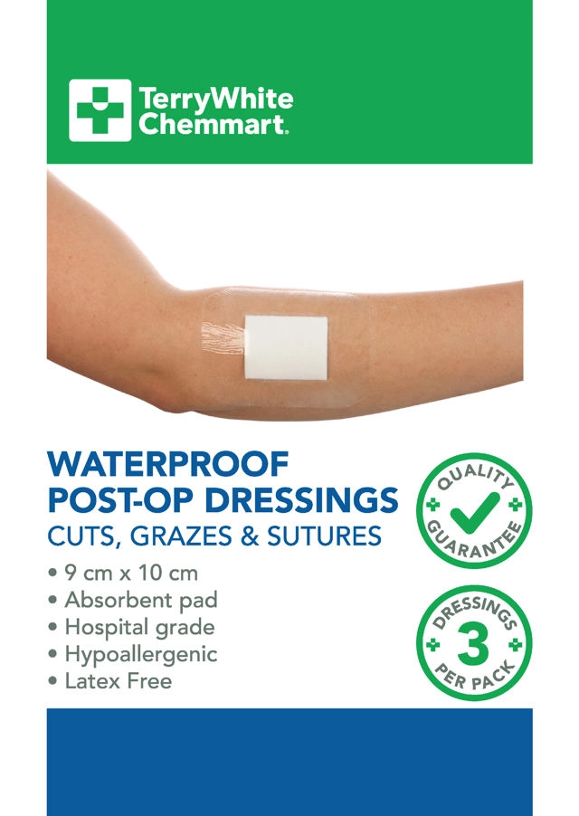 TerryWhite Chemmart Post Surgery Waterproof Dressing 9x10cm 3 Pack