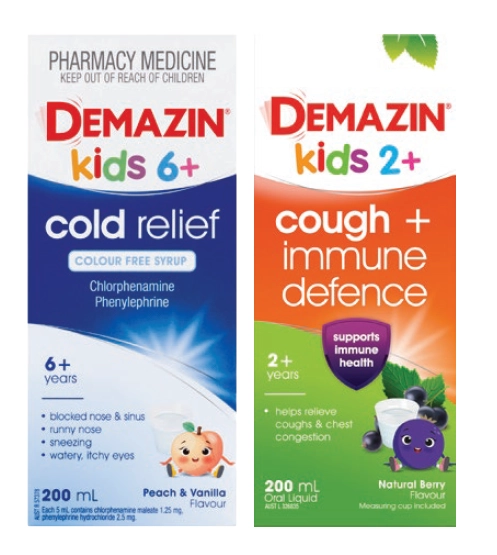 Demazin Kids Cold Relief 6+ Years or Cough + Immune Defence 2+ Years 200ml