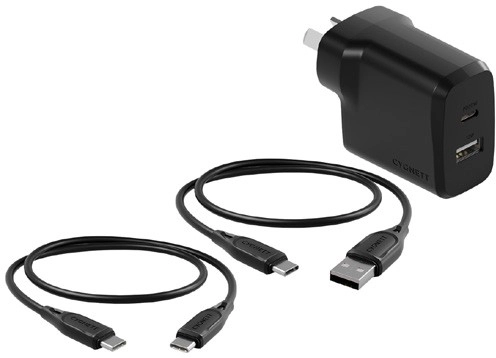 Cygnett RapidCharge 32W Wall Charger and Cables Bundle Black