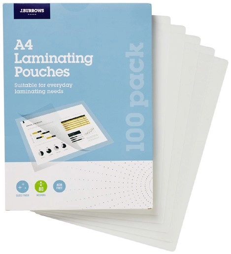 J.Burrows A4 Laminating Pouches Gloss 100 Pack