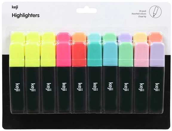 Keji Highlighters Assorted 20 Pack