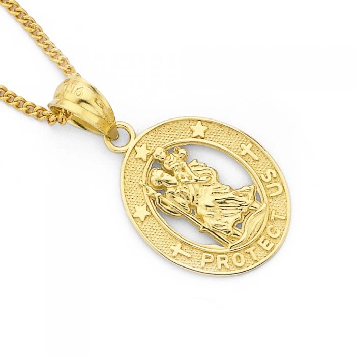 9ct Gold 13mm St. Christopher Oval Medal Pendant