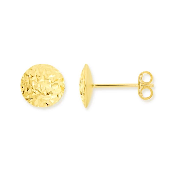 9ct Gold 8mm Diamond-cut Button Stud Earrings