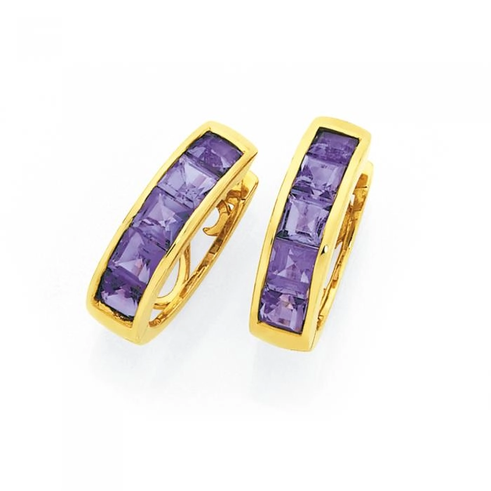 9ct Gold Amethyst Huggies