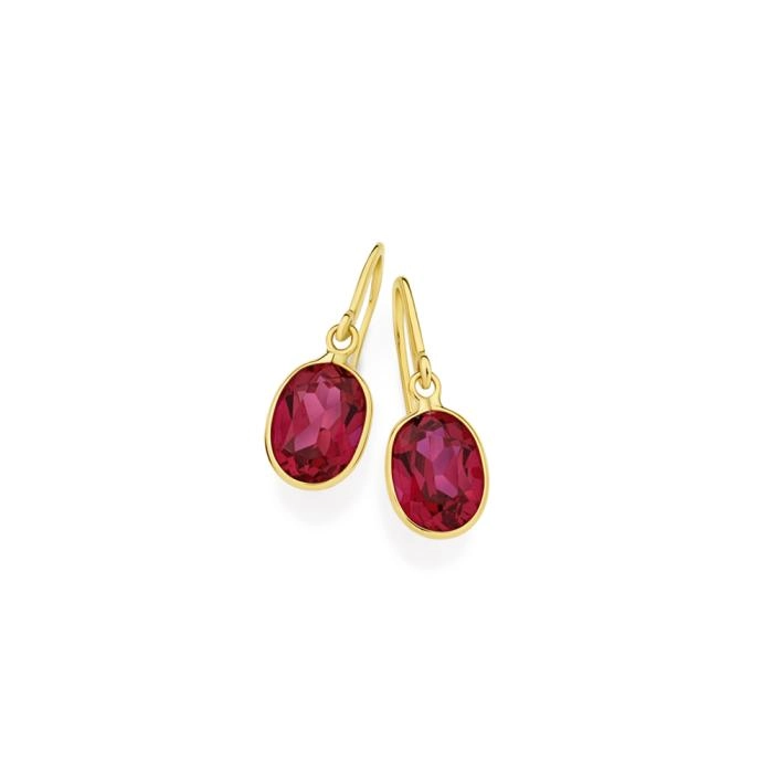 9ct Gold Created Ruby Bezel Hook Earrings