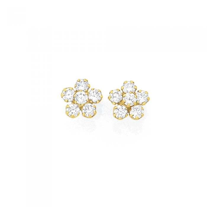 9ct Gold Cubic Zirconia Flower Stud Earrings