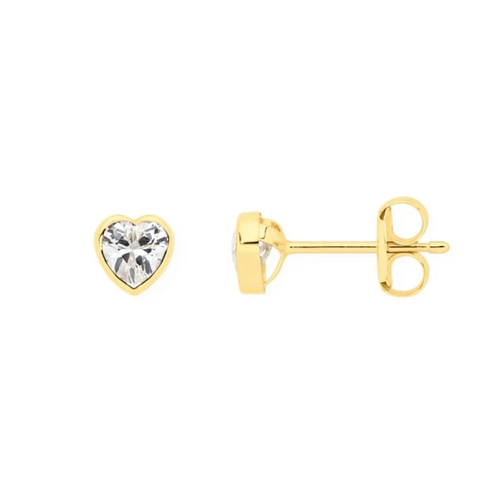 9ct Gold Cubic Zirconia Heart Stud Earrings