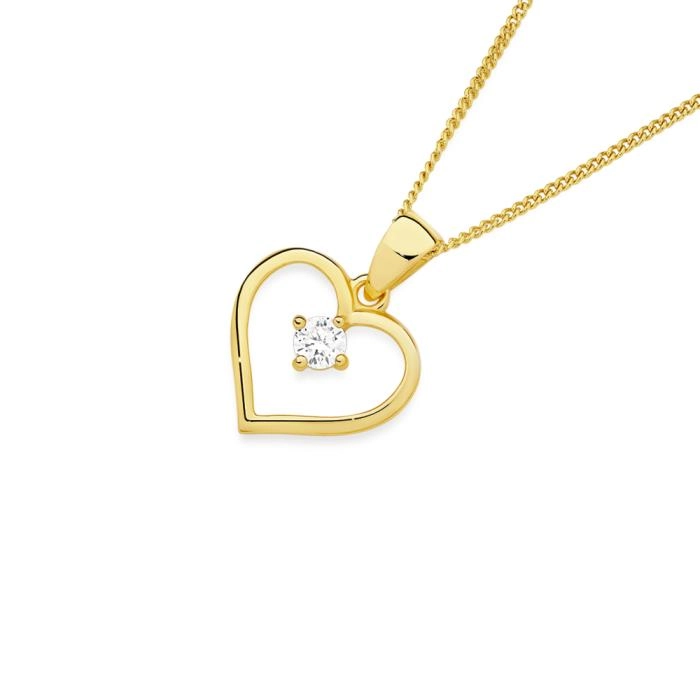 9ct Gold Cubic Zirconia Open Heart Pendant