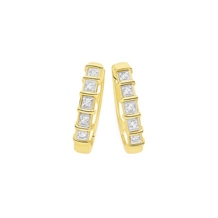 9ct Gold Diamond Bar Set Huggie Earrings