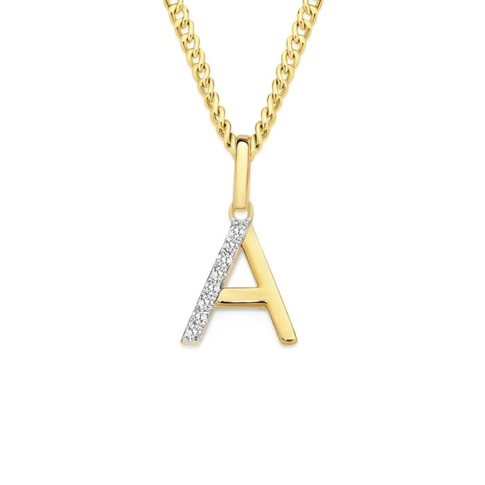 9ct Gold Diamond Block Initial A Pendant