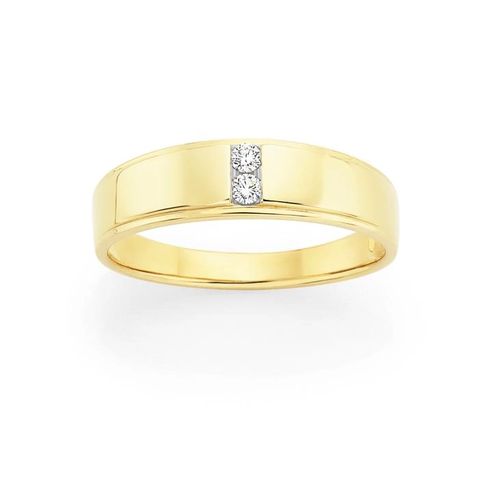 9ct Gold Diamond Centre Ridge Gents Ring