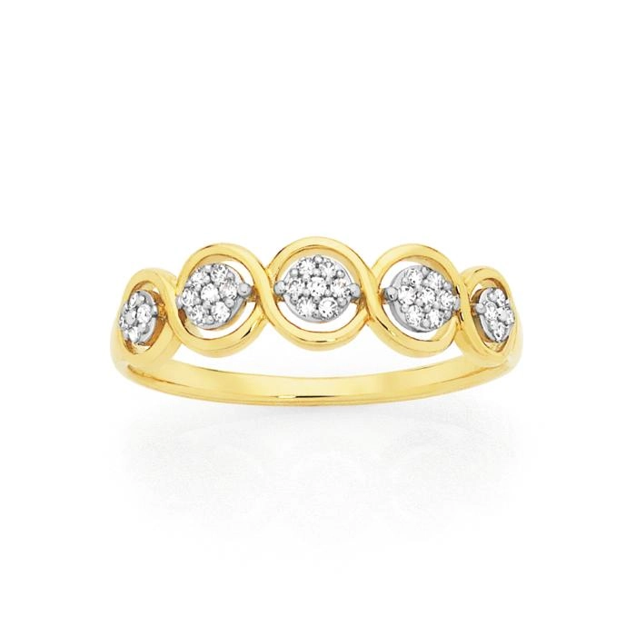 9ct Gold Diamond Cluster Twist Ring