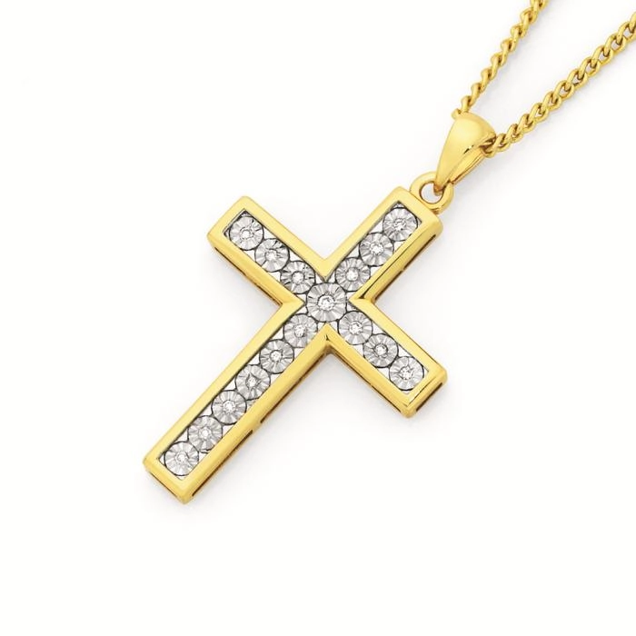 9ct Gold Diamond Cross Pendant