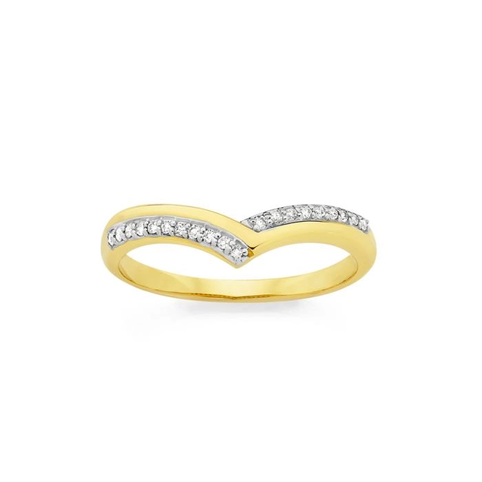 9ct Gold Diamond Curved Band