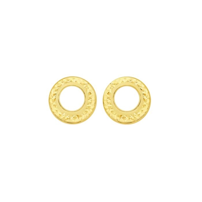 9ct Gold Diamond-Cut Open Circle Stud Earrings