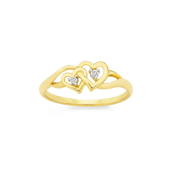 9ct Gold Diamond Double Heart Ring