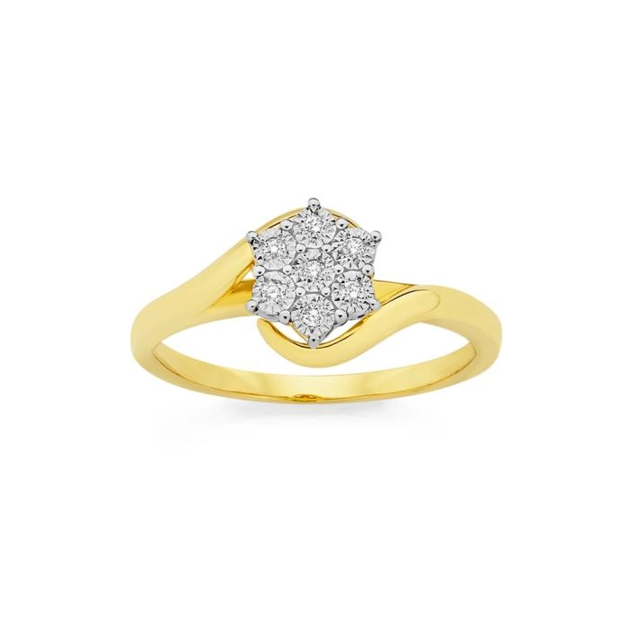 9ct Gold Diamond Flower Cluster Ring