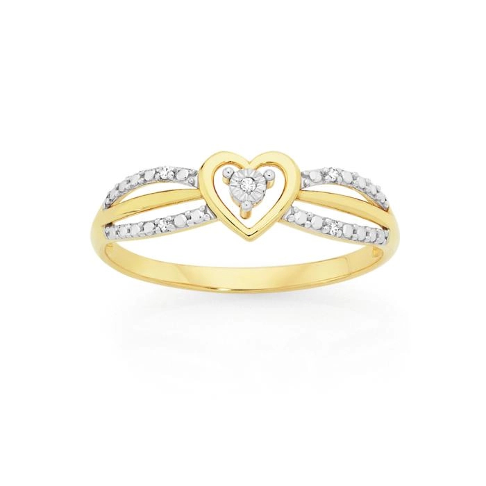 9ct Gold Diamond Heart Ring