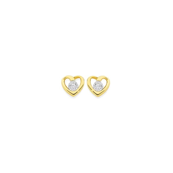 9ct Gold Diamond Heart Stud Earrings