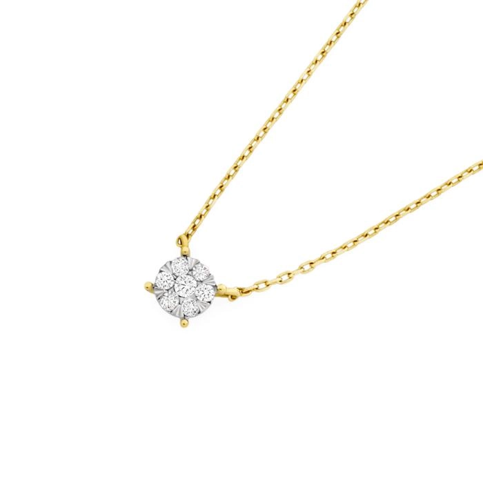 9ct Gold Diamond Small Cluster Necklet