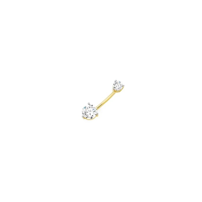 9ct Gold Double Round Cubic Zirconia Belly Bar