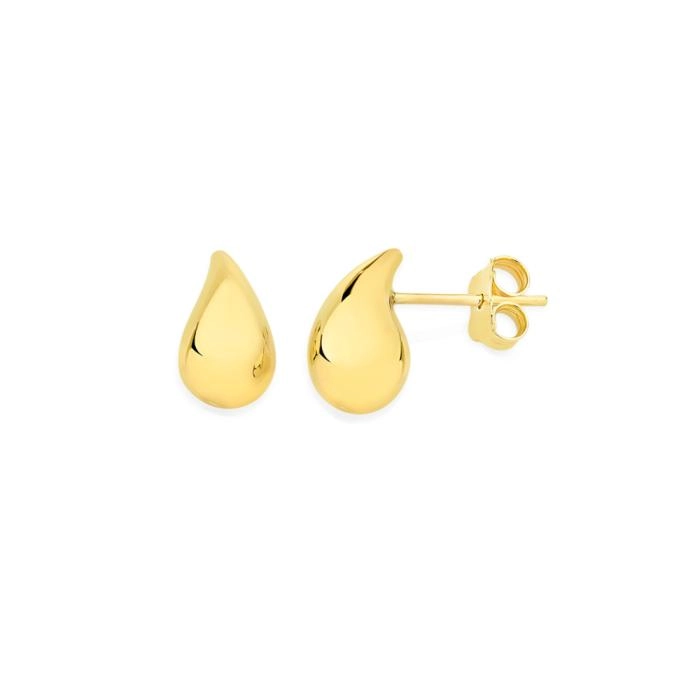 9ct Gold Puff Teardrop Stud Earrings