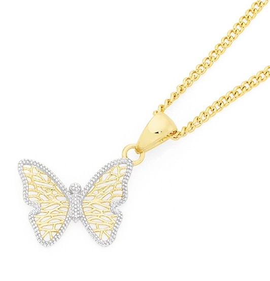 9ct Gold Two Tone Butterfly Pendant