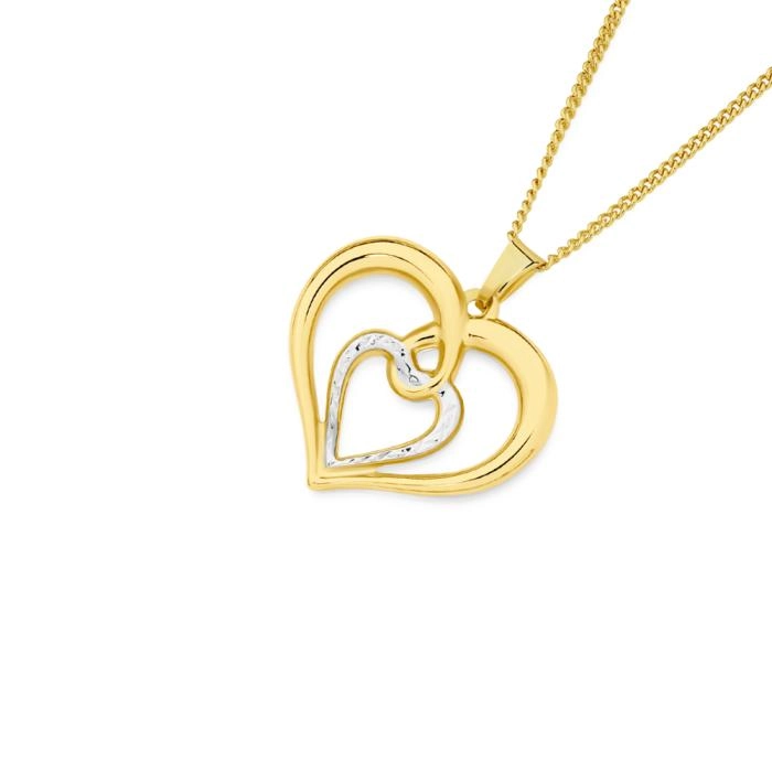 9ct Gold Two Tone Intertwine Double Heart Pendant