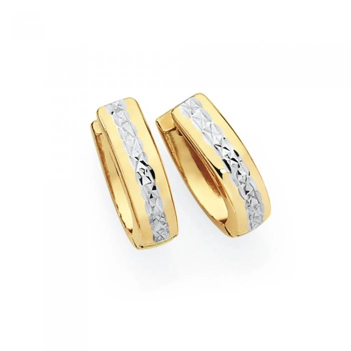 9ct Gold Two Tone Oval Huggie Earrings