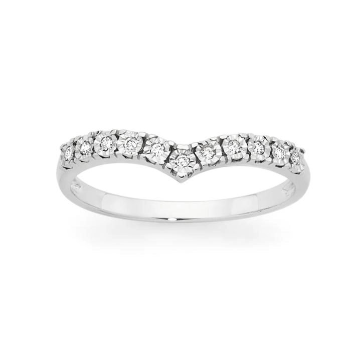 9ct White Gold Diamond "V" Shape Band