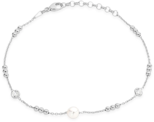 Sterling Silver 19cm Simulated Pearl & Cubic Zirconia Fancy Bead Bracelet