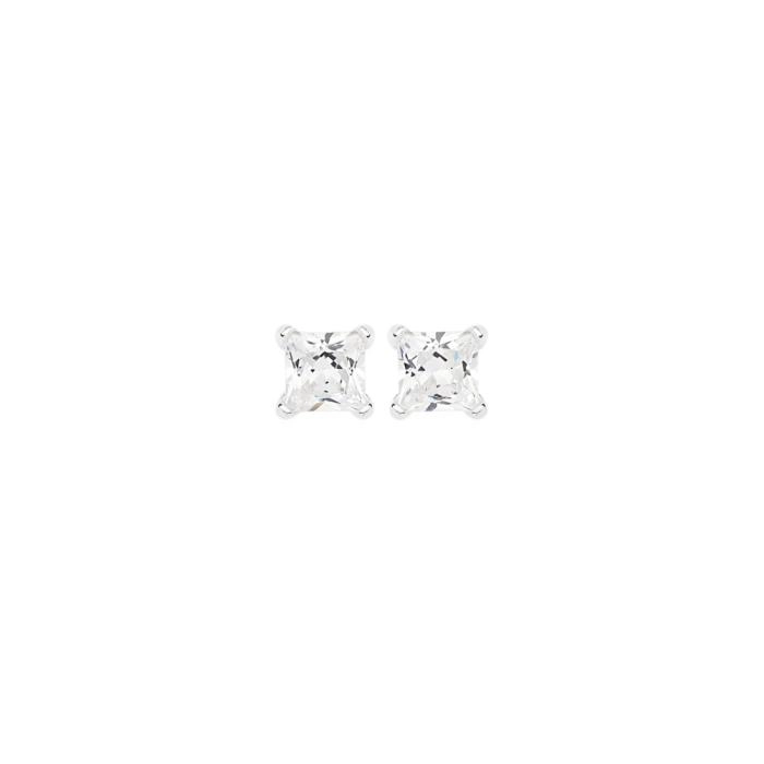 Sterling Silver 5mm Square Cubic Zirconia 4 Claw Martini Cast Studs