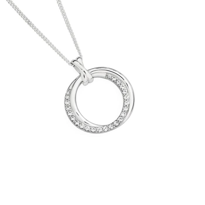 Sterling Silver Cubic Zirconia & Plain Overlap Circle Pendant