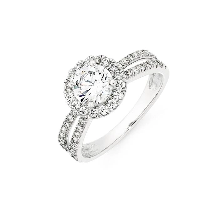 Sterling Silver Cubic Zirconia Round Halo Split Band Ring