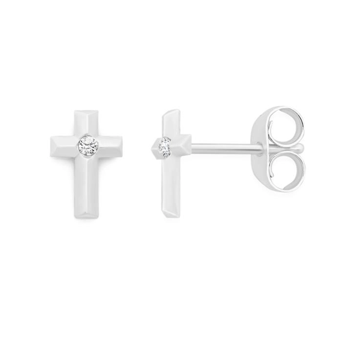 Sterling Silver Cubic Zirconia Set Cross Studs