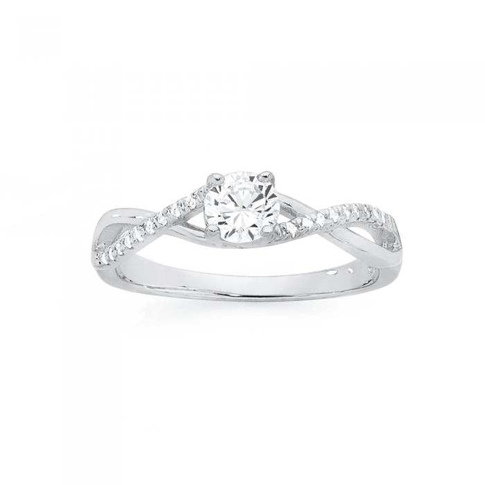 Sterling Silver Cubic Zirconia Solitaire Twist Ring