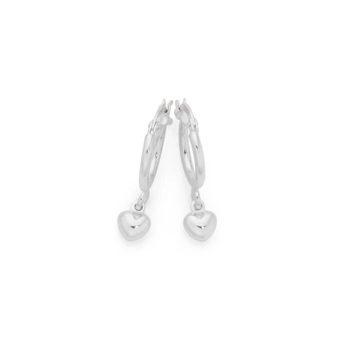 Sterling Silver Heart Drop on Hoop Earrings