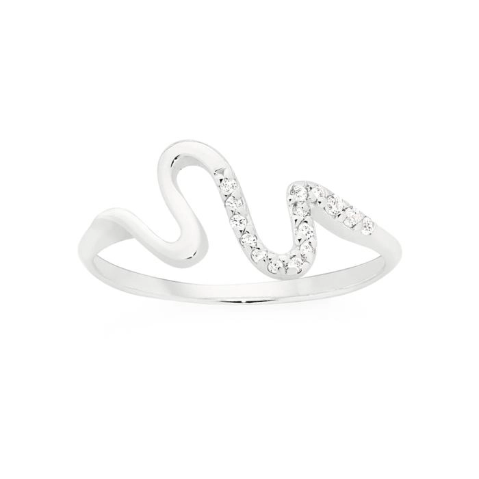 Sterling Silver Semi-Cubic Zirconia Squiggle Ring