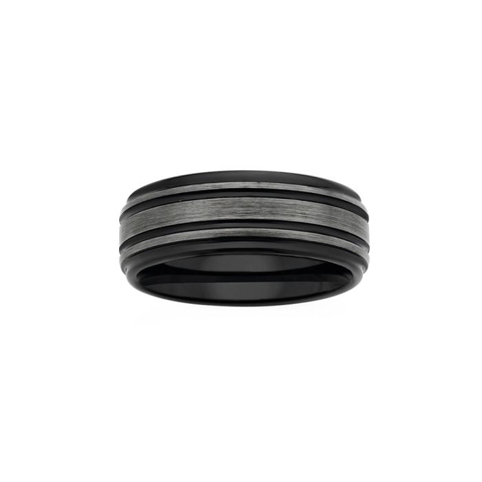 Tungsten Carbide Matt Lines on Black Gents Ring