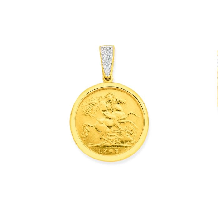 22ct Half Sovereign in 9ct Gold Diamond Pendant