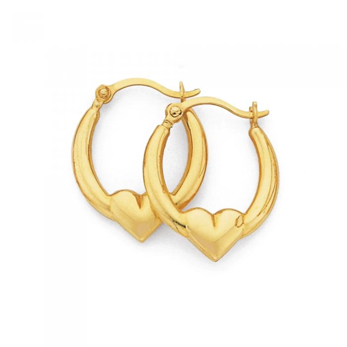 9ct Gold 10mm Heart Creole Earrings