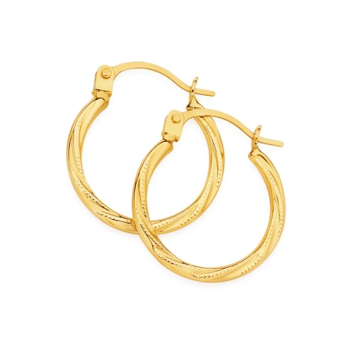 9ct Gold 12mm Beaded Twist Hoop Earrings