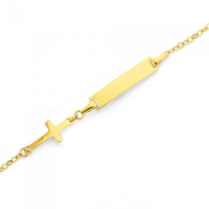 9ct Gold 16cm I.D. Cross Bracelet