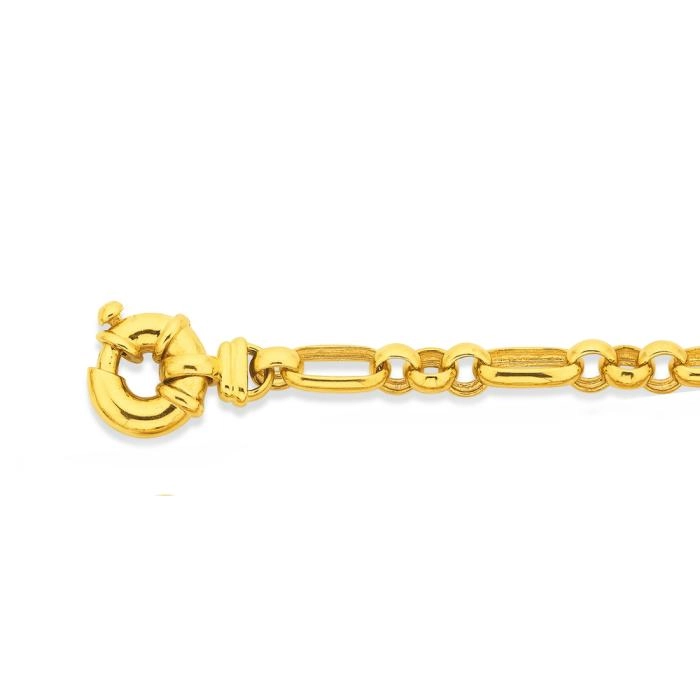 9ct Gold 19cm Solid Belcher 3+1 Figaro Bolt Ring Bracelet