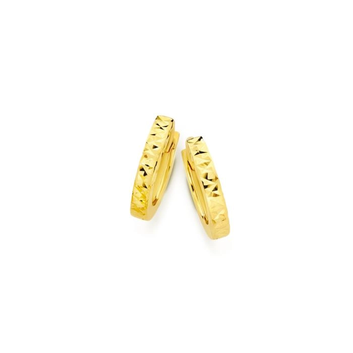 9ct Gold 2x8mm Diamond-Cut Front Square Tube Huggie Earrings