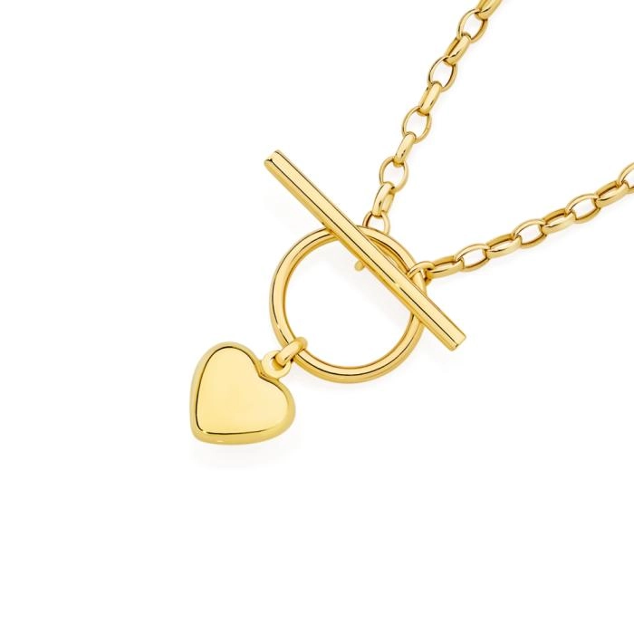 9ct Gold 45cm Puff Heart FOB Belcher Necklet